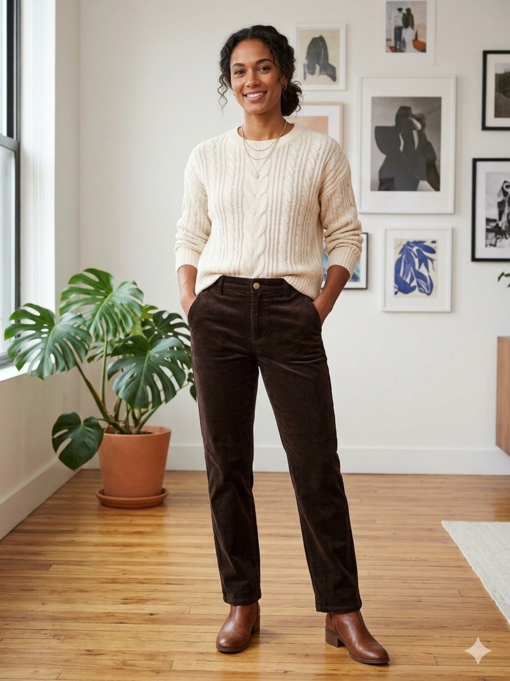 Vintage Chic Chocolate Brown Velveteen Straight-Leg Pants. Size 9